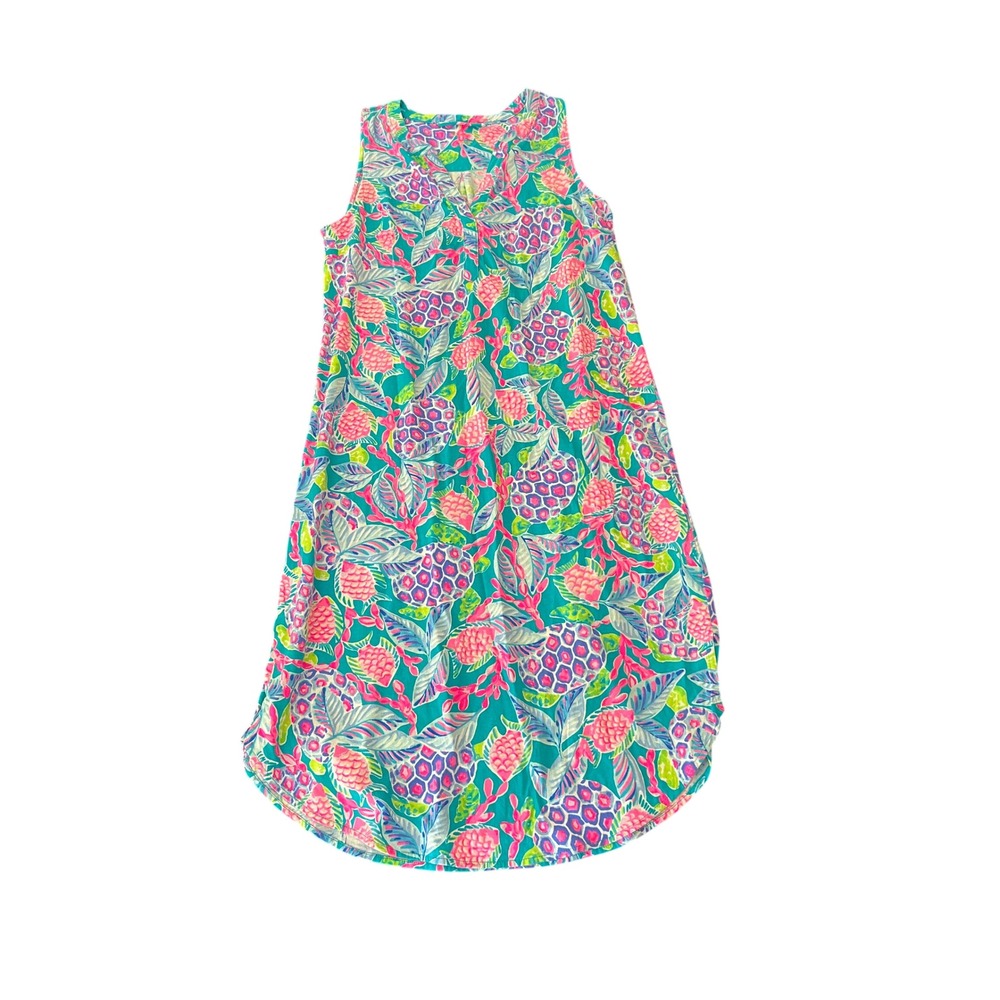 Lilly Pulitzer Sleeveless Sea Turtle Pineapple Print Shift Dress Teal Pink S